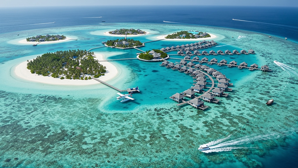 Aerial view of North Malé Atoll islands and lagoon