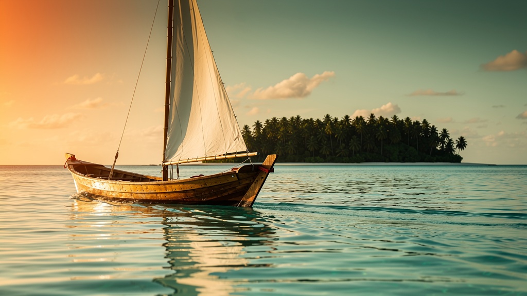 Traditional dhoni sailboat at golden hour