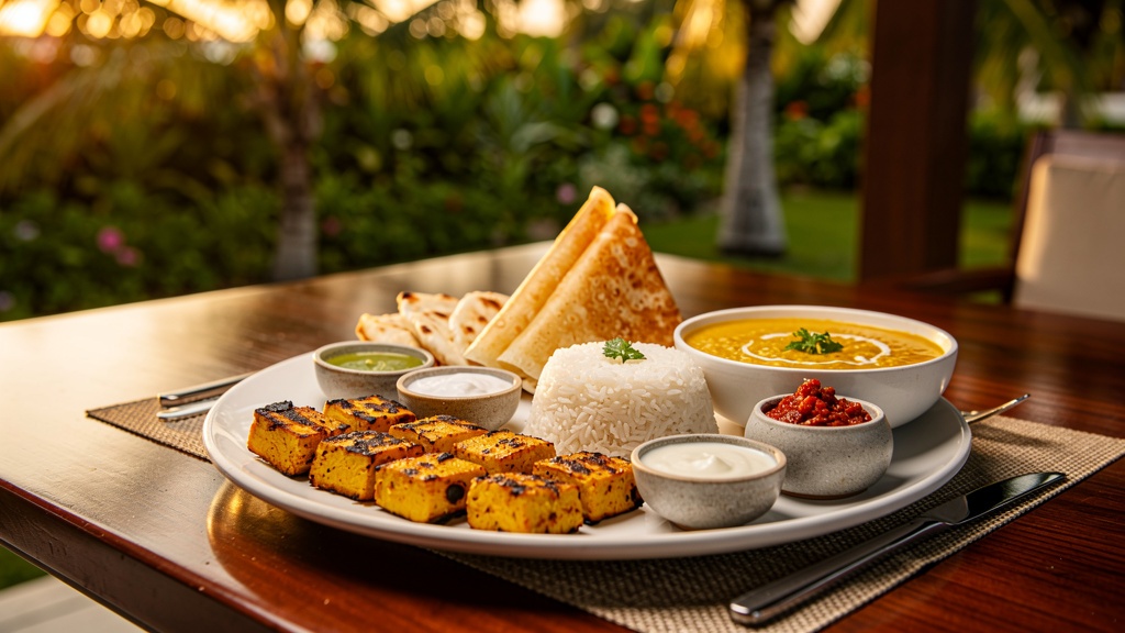 Indian vegetarian platter at a resort restaurant
