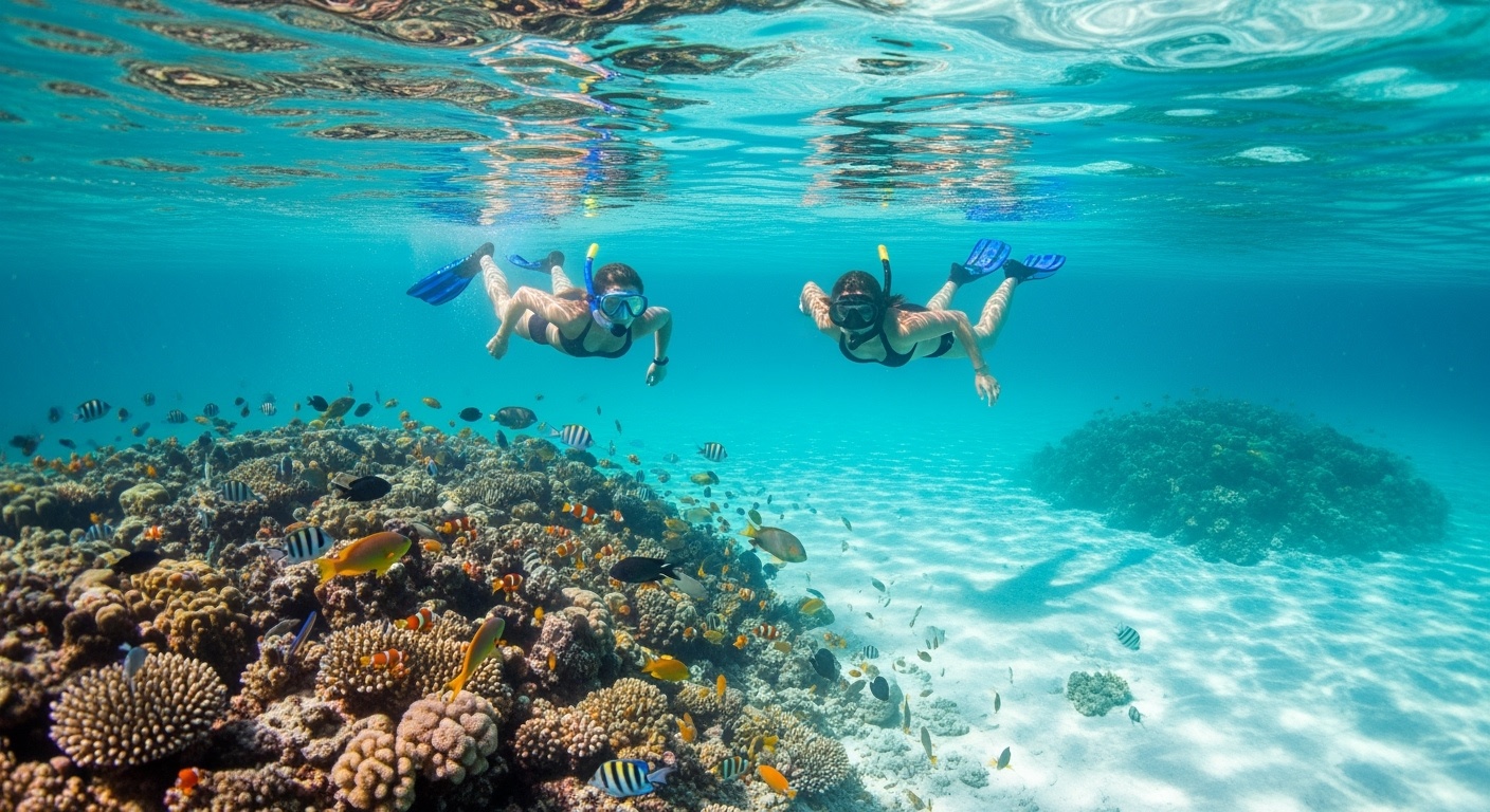 Water sports activities in crystal clear Maldives lagoon