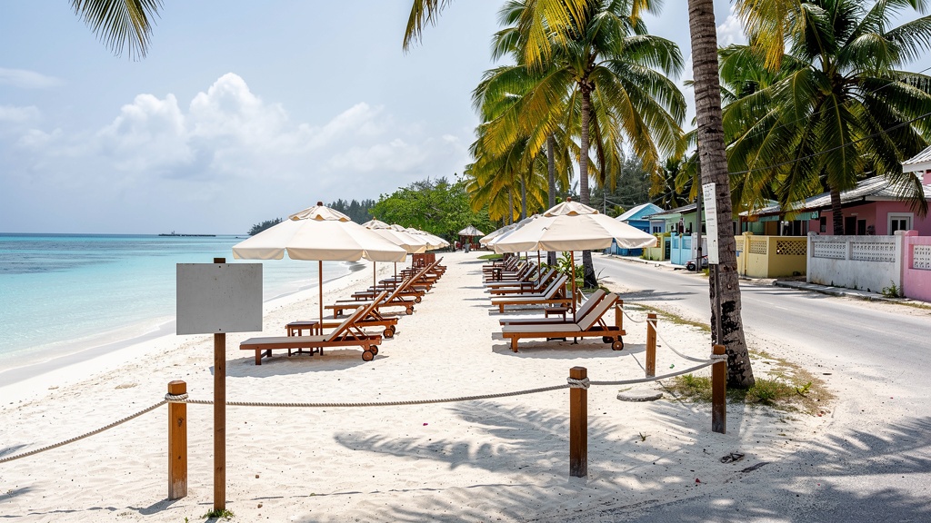 Roped-off bikini beach on a local island