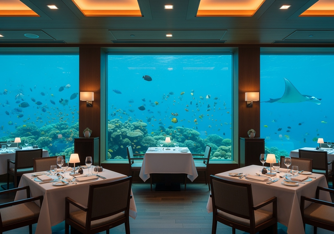Underwater restaurant with panoramic ocean views